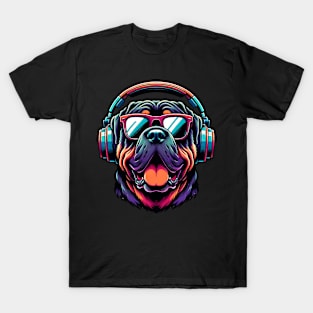 Neapolitan Mastiff as Smiling DJ with Headphones and Sunglasses T-Shirt